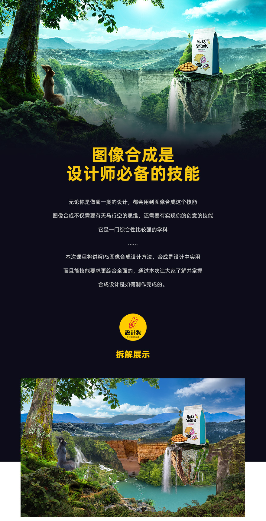设计狗 图像合成 修图 Ps教程合成 海报 调色 坚果产品海报合成 学习视频教程 腾讯课堂